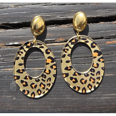 Boucles d'oreilles pendentif léopard ovale