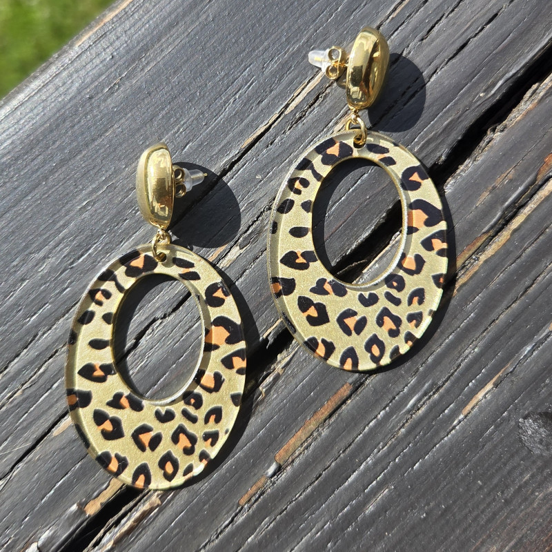 Boucles d'oreilles pendentif léopard ovale