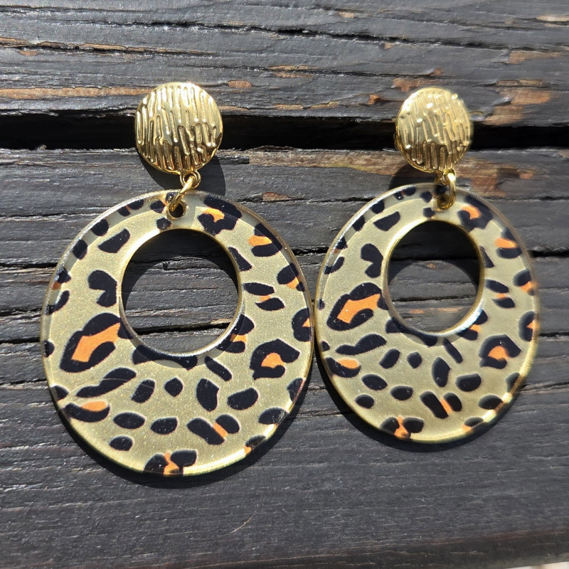 Boucles d'oreilles pendentif léopard rond