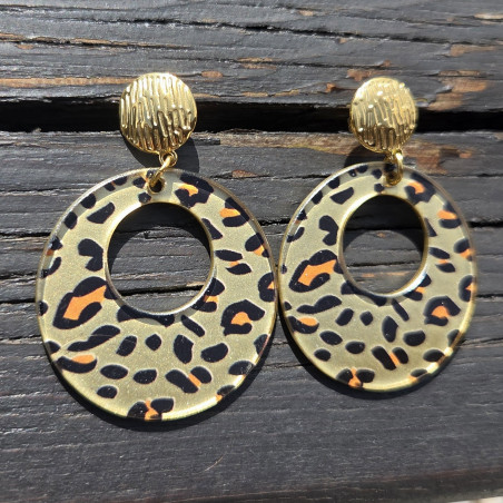 Boucles d'oreilles pendentif léopard rond