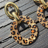 Boucles d'oreilles pendentif léopard ovale, fond marron