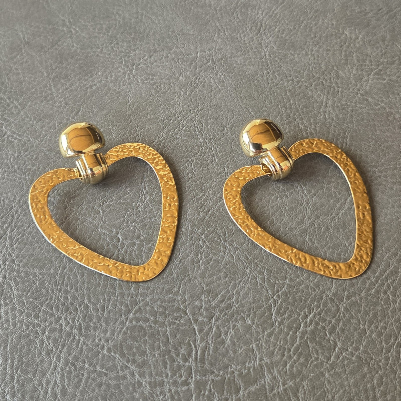 Boucles d'oreilles pendentif coeur martelé