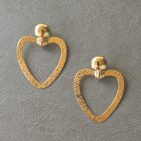 Boucles d'oreilles pendentif coeur martelé