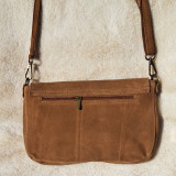 Sac bandoulière clouté en daim, taupe