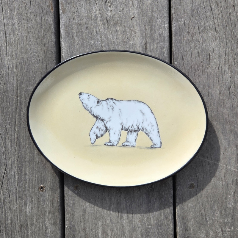 Petit plat ovale ours blanc, beige pâle