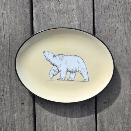Petit plat ovale ours blanc, beige pâle