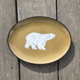 Petit plat ovale ours blanc, beige moutarde