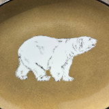 Petit plat ovale ours blanc, beige moutarde
