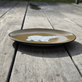 Petit plat ovale ours blanc, beige moutarde