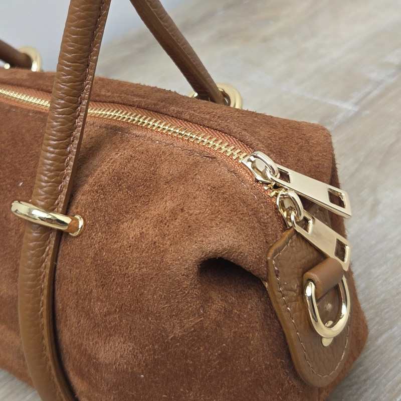Sac barillet en daim, caramel