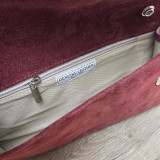 Sac/Pochette en daim et cuir, bordeaux