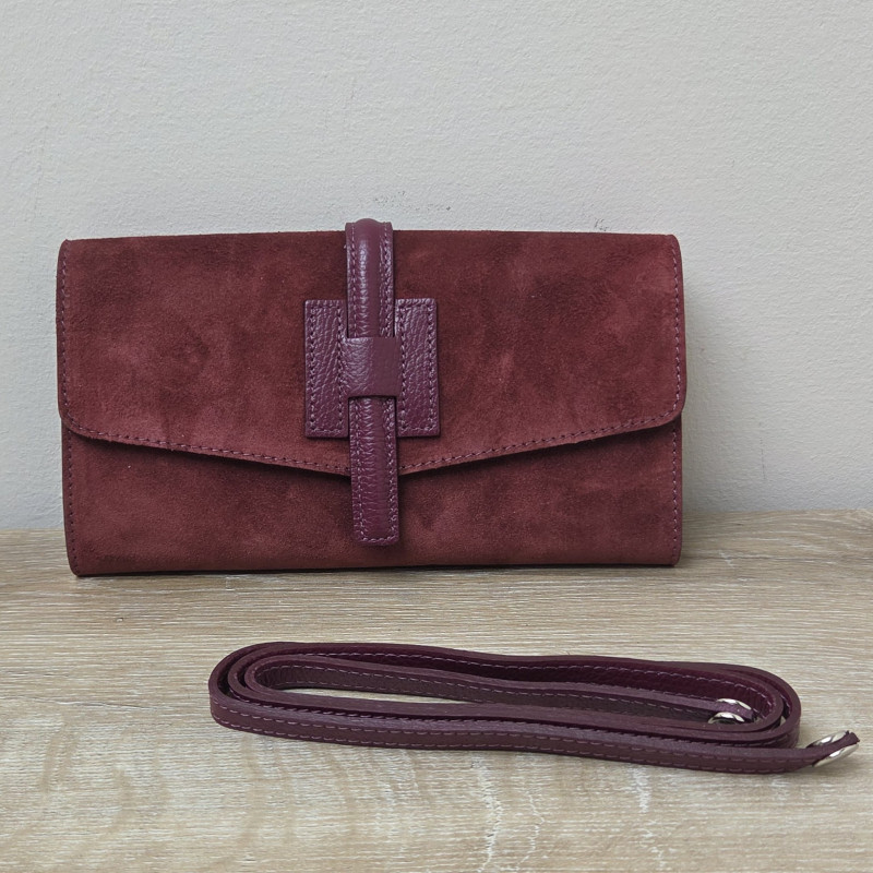 Sac/Pochette en daim et cuir, bordeaux