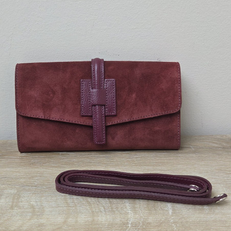 Sac/Pochette en daim et cuir, bordeaux