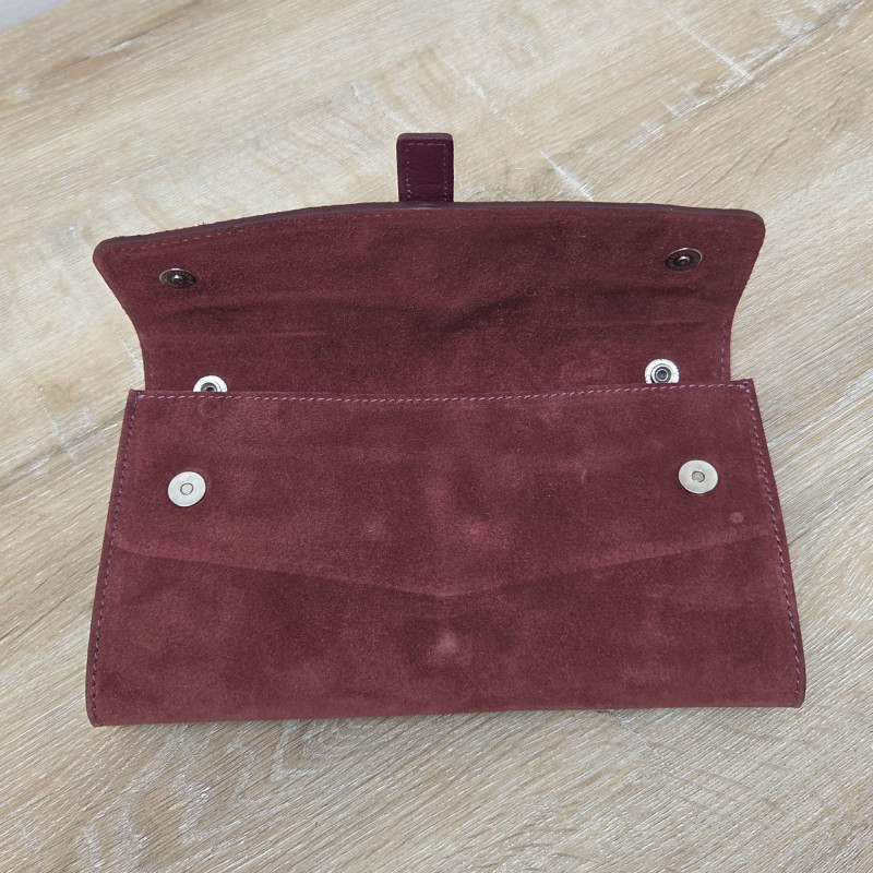Sac/Pochette en daim et cuir, bordeaux