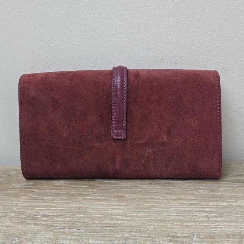 Sac/Pochette en daim et cuir, bordeaux