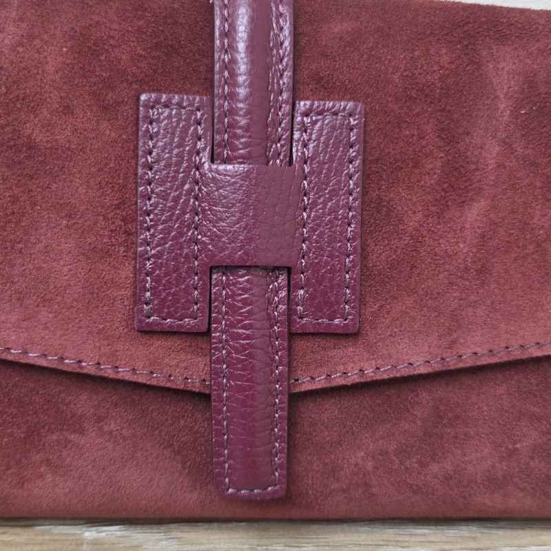 Sac/Pochette en daim et cuir, bordeaux