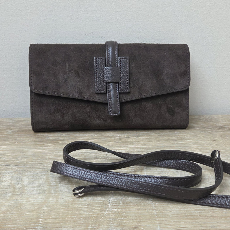 Sac/Pochette en daim et cuir, brun