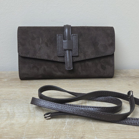 Sac/Pochette en daim et cuir, brun