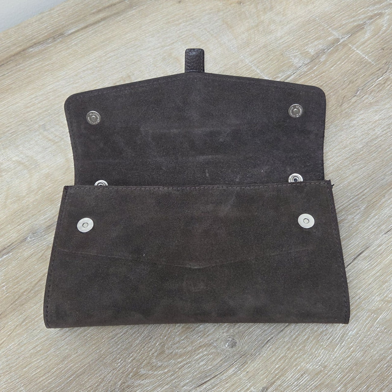 Sac/Pochette en daim et cuir, brun