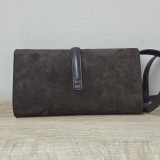 Sac/Pochette en daim et cuir, brun