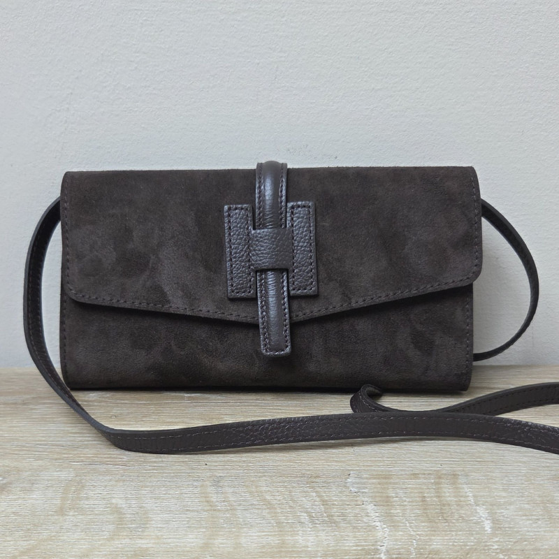 Sac/Pochette en daim et cuir, brun