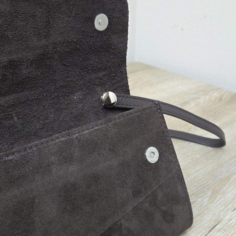 Sac/Pochette en daim et cuir, brun
