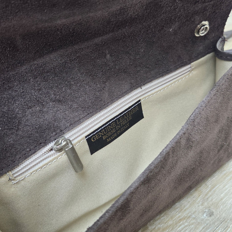 Sac/Pochette en daim et cuir, brun