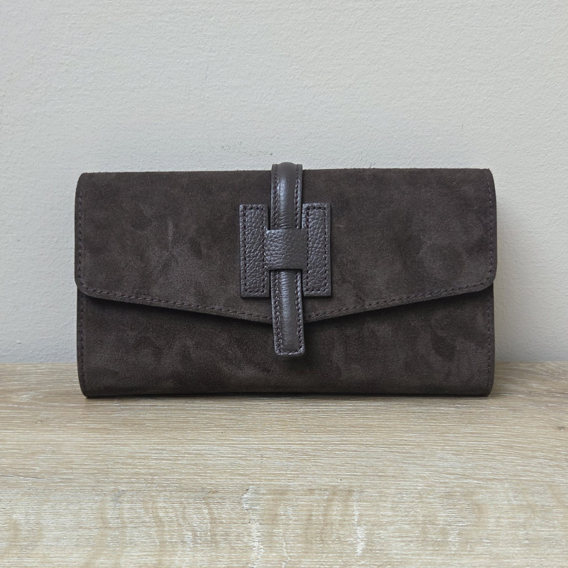 Sac/Pochette en daim et cuir, brun