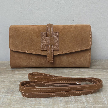 Sac/Pochette en daim et cuir, caramel