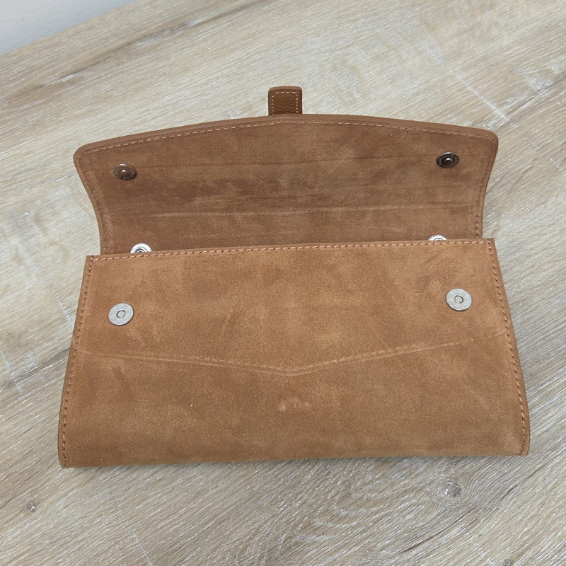 Sac/Pochette en daim et cuir, caramel