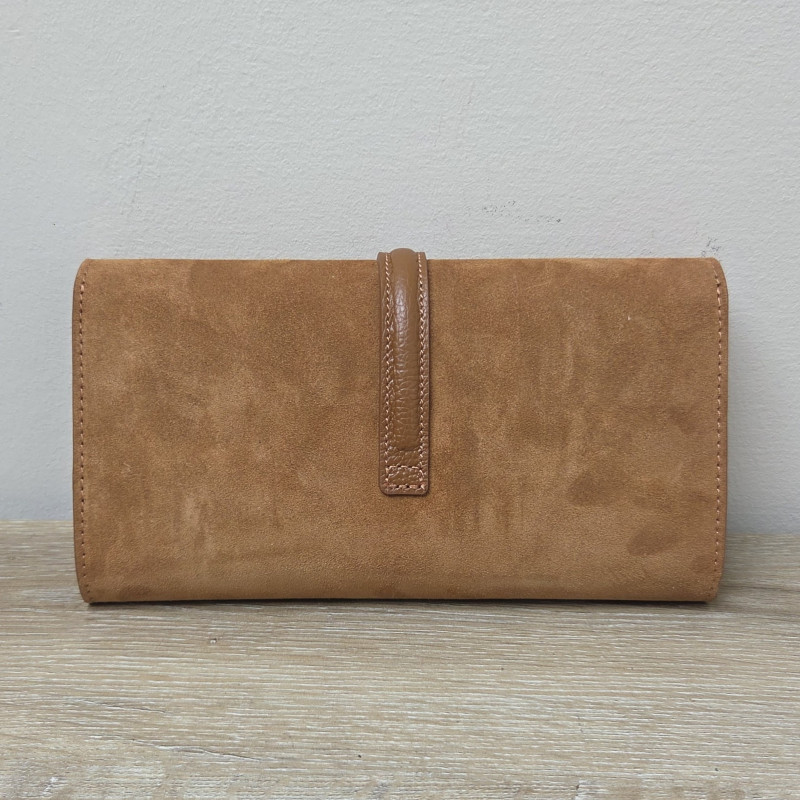 Sac/Pochette en daim et cuir, caramel