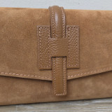 Sac/Pochette en daim et cuir, caramel