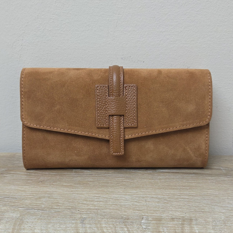 Sac/Pochette en daim et cuir, caramel