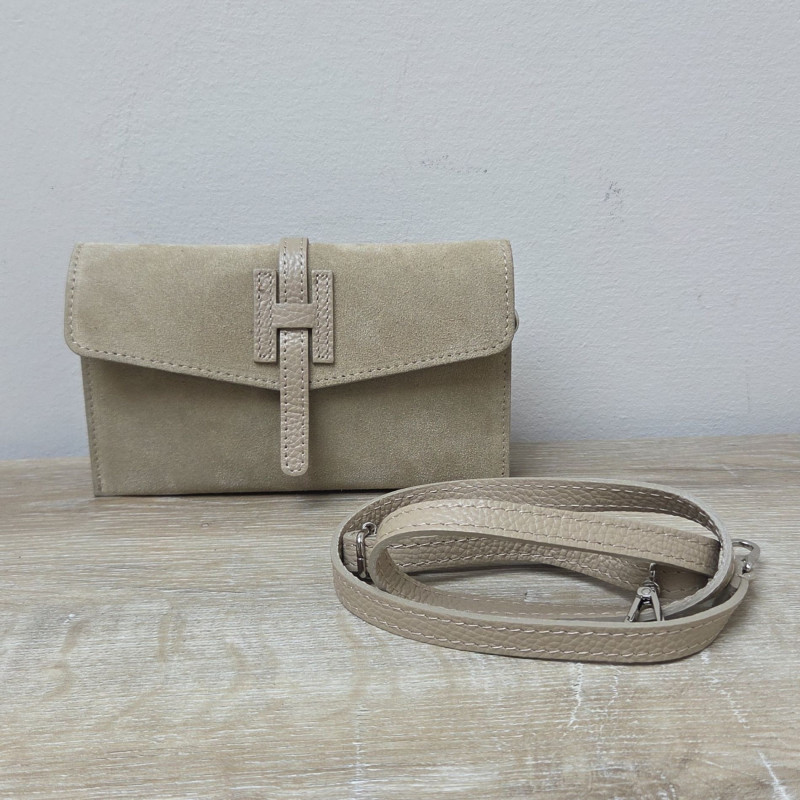 Mini Sac/Pochette en daim et cuir, beige clair