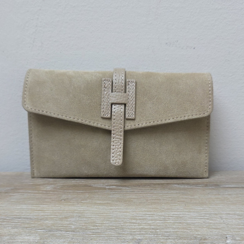 Mini Sac/Pochette en daim et cuir, beige clair