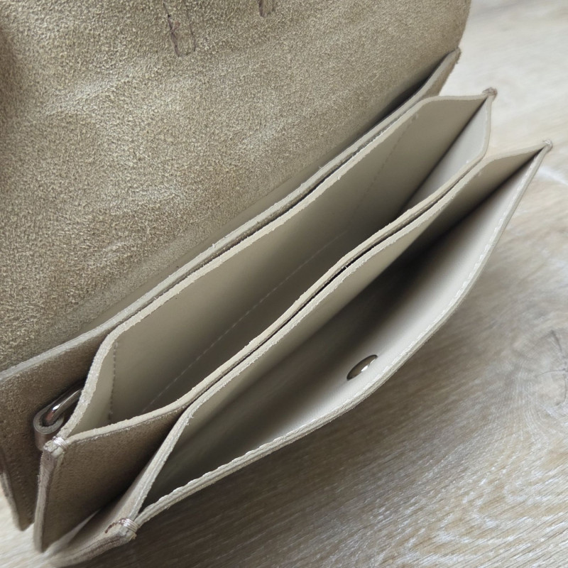 Mini Sac/Pochette en daim et cuir, beige clair