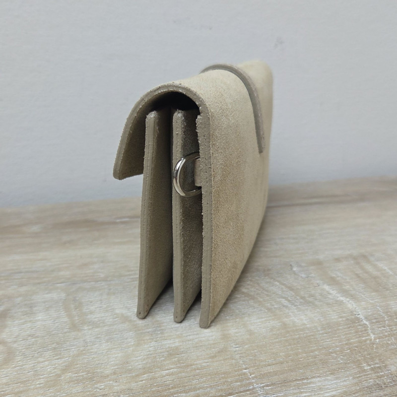 Mini Sac/Pochette en daim et cuir, beige clair