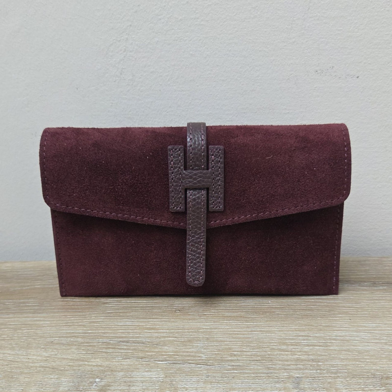 Mini Sac/Pochette en daim et cuir, bordeaux