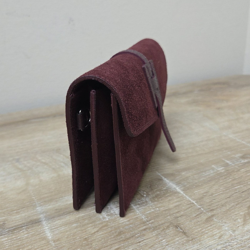 Mini Sac/Pochette en daim et cuir, bordeaux