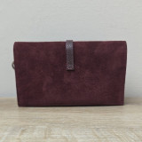 Mini Sac/Pochette en daim et cuir, bordeaux