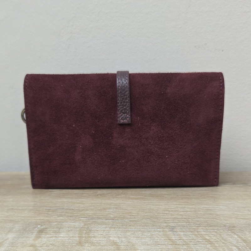 Mini Sac/Pochette en daim et cuir, bordeaux