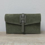 Mini Sac/Pochette en daim et cuir, vert kaki