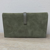 Mini Sac/Pochette en daim et cuir, vert kaki