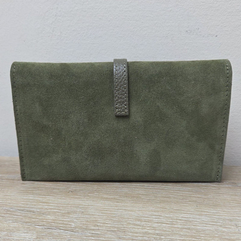 Mini Sac/Pochette en daim et cuir, vert kaki