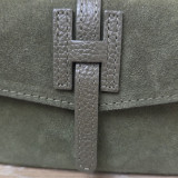 Mini Sac/Pochette en daim et cuir, vert kaki