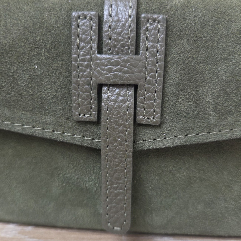 Mini Sac/Pochette en daim et cuir, vert kaki