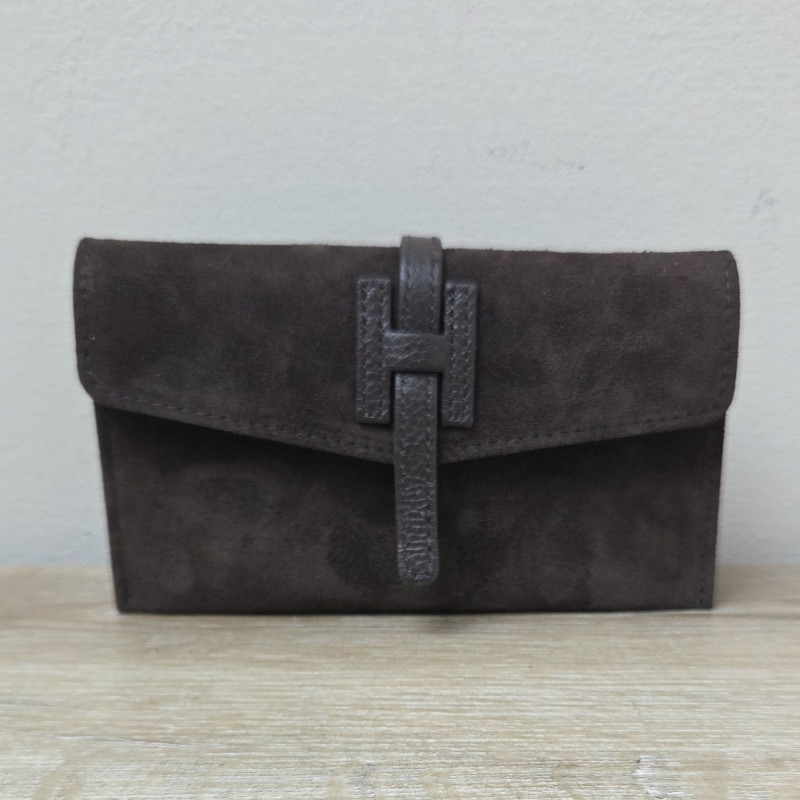 Mini Sac/Pochette en daim et cuir, brun