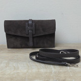 Mini Sac/Pochette en daim et cuir, brun