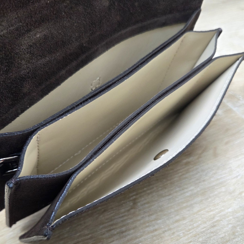 Mini Sac/Pochette en daim et cuir, brun