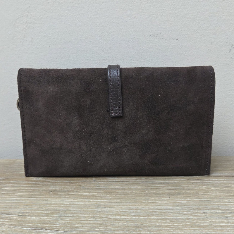 Mini Sac/Pochette en daim et cuir, brun